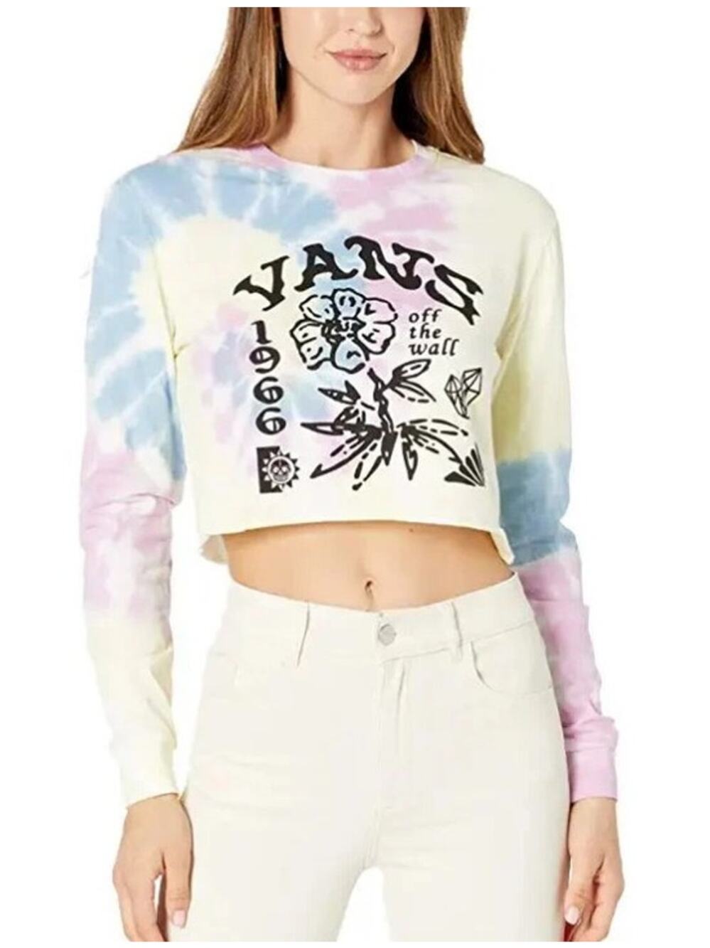 Vans OTW Pastel Tie-Dyed Crop Graphic Design Long Sleeve T-shirt Women's Small